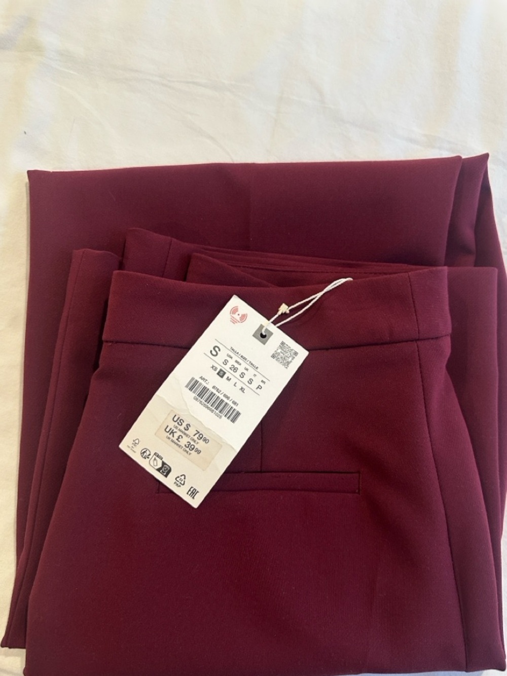 Zara feather cuff blazer XS and pants S set in burgundy - Picture 8 of 12